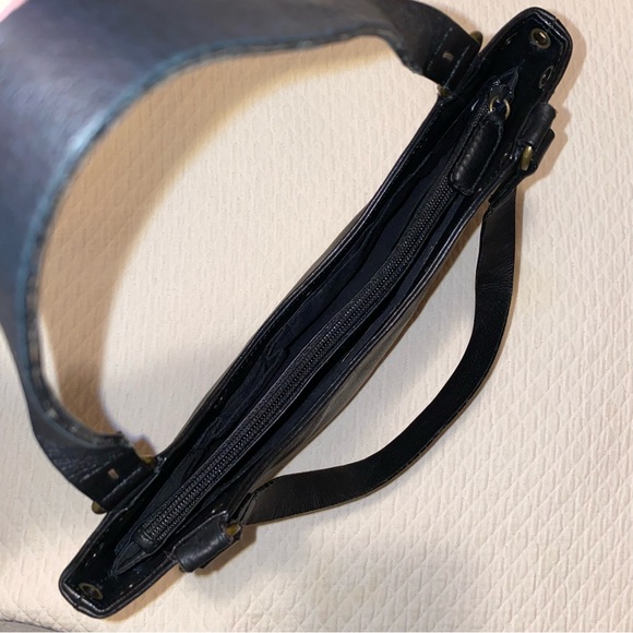 DANIER LEATHER 3in1 Curved Moon Handbag / Clutch - Brass Eyelet Grommets Studs - Picture 7 of 10